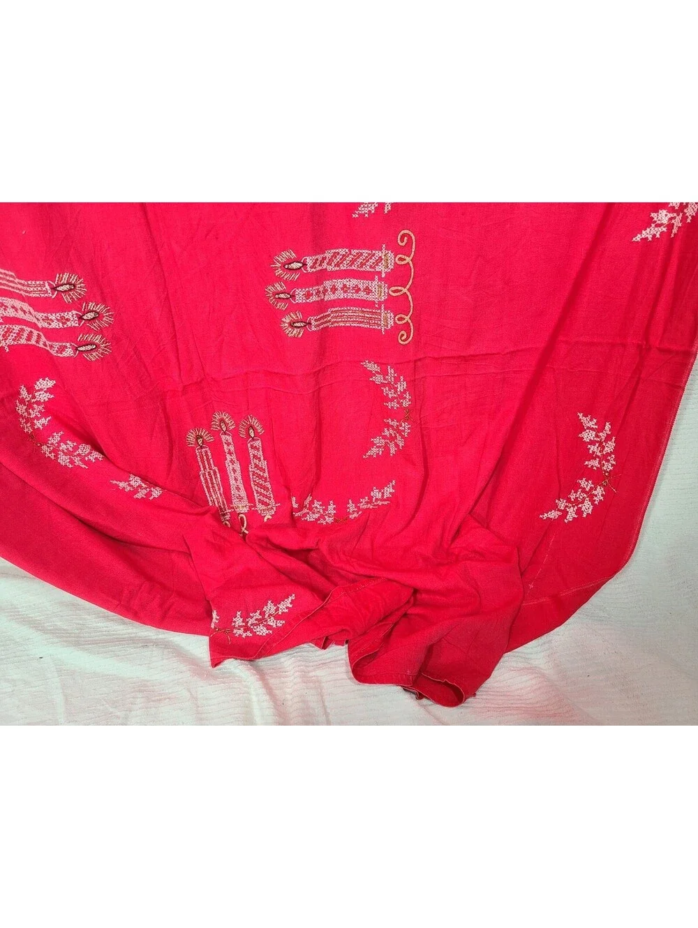 Vintage 1950s Holiday Tablecloth Rhinestone Candles 60x92